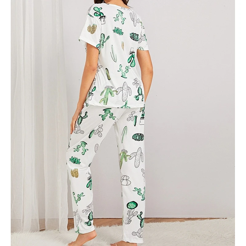 Cotton Sleepwear Pajama for Women Breathable Short Sleeve Pajama Cotton Print Pajamas for Women Cotton