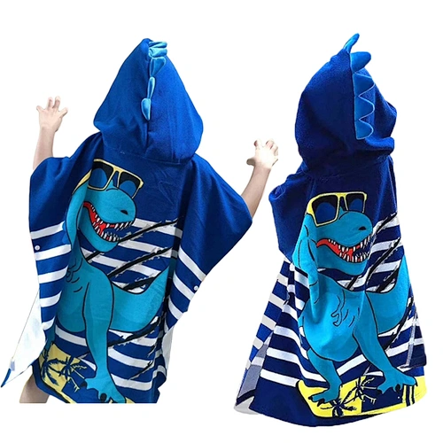 Custom Kids Pajama Cartoon Dinosaur Hooded Bathrobe Cute Cotton Boys Bath Robes