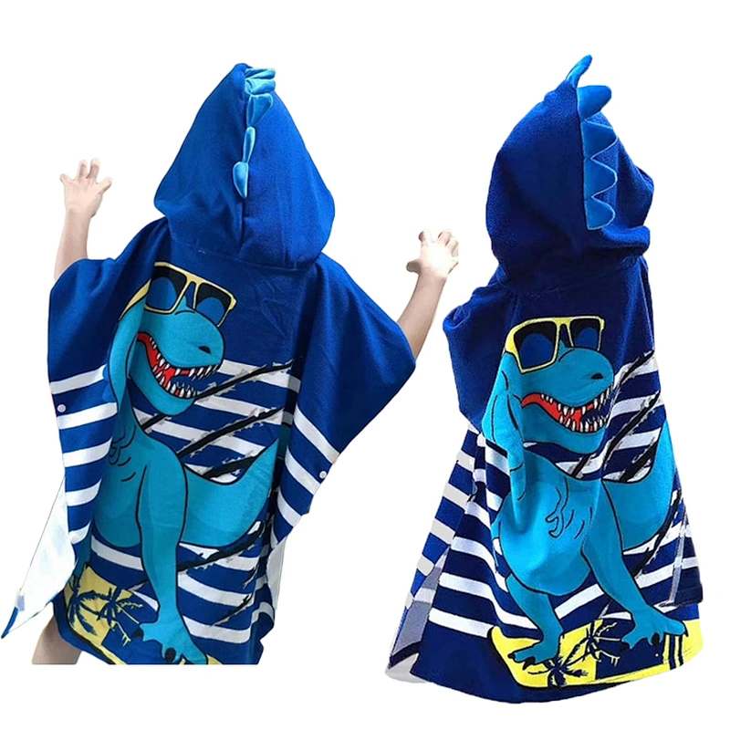 Custom Kids Pajama Cartoon Dinosaur Hooded Bathrobe Cute Cotton Boys Bath Robes