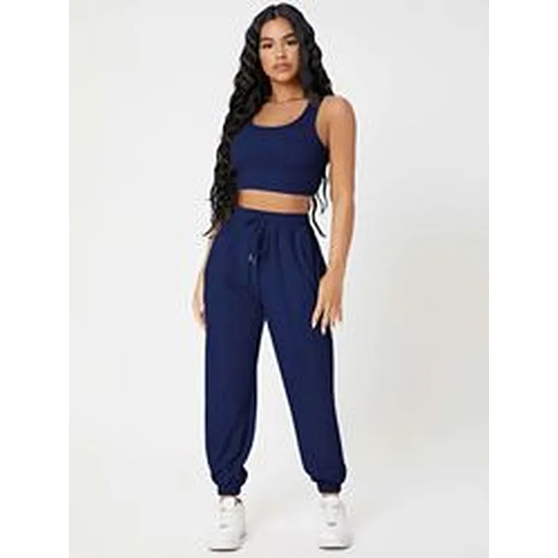 Custom Camisole Lounge Wear Solid Crop Tank Top And Sweatpants Joggers Set Women Loungewear Set