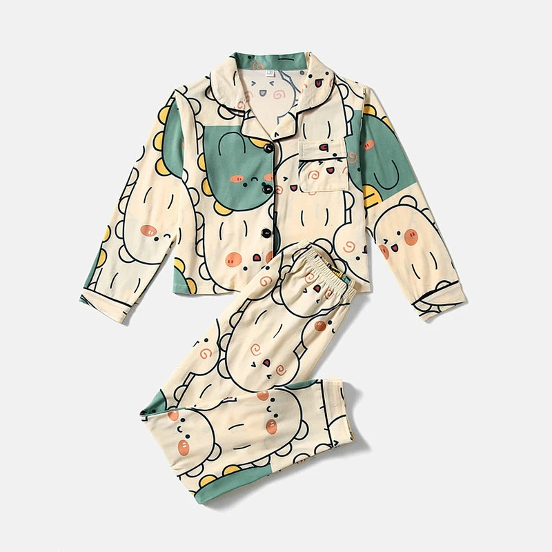 Cute Custom Girls Sleepwear Cartoon Graphic Lapel Collar Viscose from Bamboo Kids Pajamas