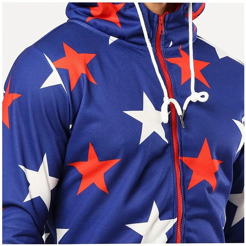 2022 Autumn Winter Men Star Print Drawstring Hooded Pajama Jumpsuit for Adult Men Onesie
