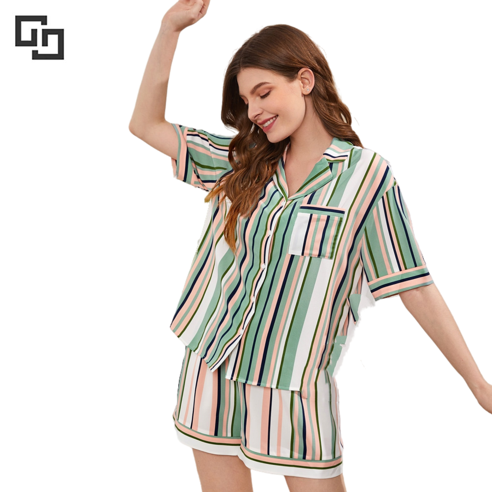 Striped Organic Cotton Pj Sets Girls Nightwear Pajama 2022 Women Bamboo Pyjamas Set