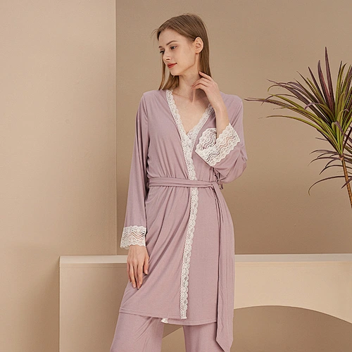 3 Pieces Cami Top Matches Pajama Pants Longue Femme Pour Robe Designer Cotton Women Robe Sets