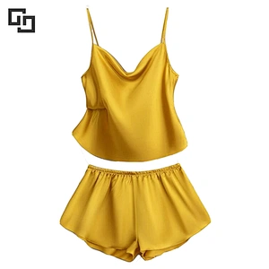 Wholesale Custom Ladies Hot Gold Silk Satin Cami Women Summer Pajama Set