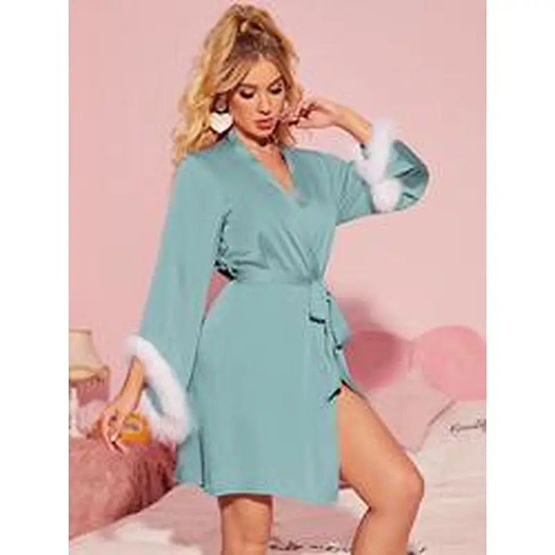Wholesale Silk Bridal Girl Designer Femme Robe Pour Femme Custom Bath Robes  Satin Fur Women Robes