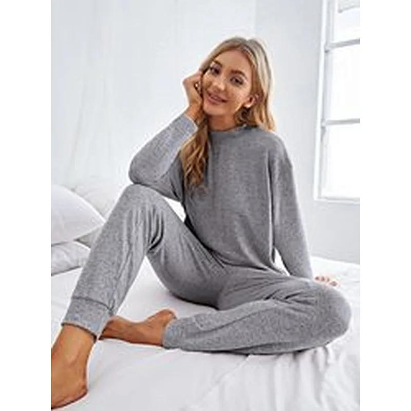 Wholesale Cotton Pajama Long Sleeve Space Dye Mock Neck Women Loungewear