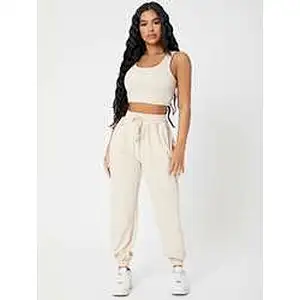 Custom Camisole Lounge Wear Solid Crop Tank Top And Sweatpants Joggers Set Women Loungewear Set