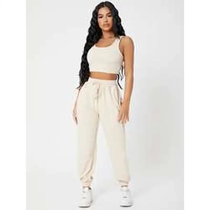 Custom Camisole Lounge Wear Solid Crop Tank Top And Sweatpants Joggers Set Women Loungewear Set