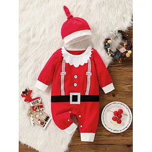 Custom Cotton Baby Print Jumpsuit & Hat Christmas Romper Baby