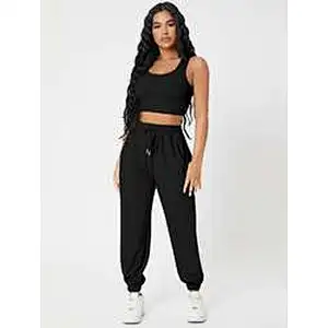 Custom Camisole Lounge Wear Solid Crop Tank Top And Sweatpants Joggers Set Women Loungewear Set