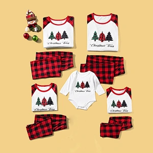 2021 Matching Family Pajamas Sets Christmas PJ's Sleepwear Merry Christmas With Plaid Bottom Pyjamas