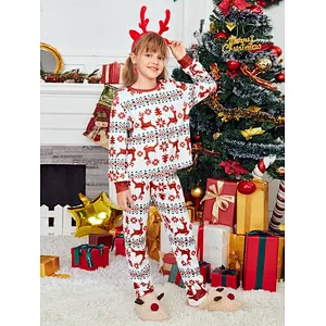 Custom New Arrival Adult and Kids Christmas Pjs 100% Cotton Rib Mommy and Me Matching Christmas Print Pajama Set
