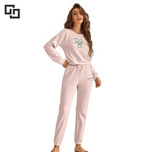 Custom Long Sleeves Fashion Pyjamas bamboo Knitted Sleepwear Set Solid Winter 2 Pieces Pajamas For Women