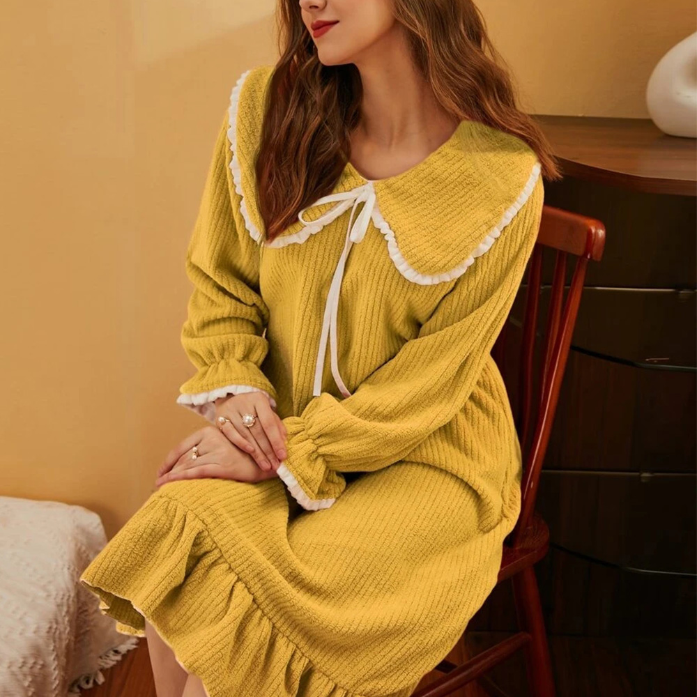Winter Autumn Lady Girls Flannel Nightgown Sleep Night Wear Tie Front Flannel Lounge Night Gown Dress