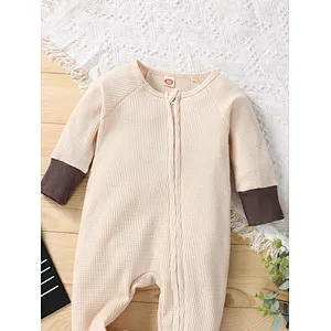 Baby Unisex Newborn Jumpsuit OEM ODM Colorblock Waffle Knit Baby Clothes Romper