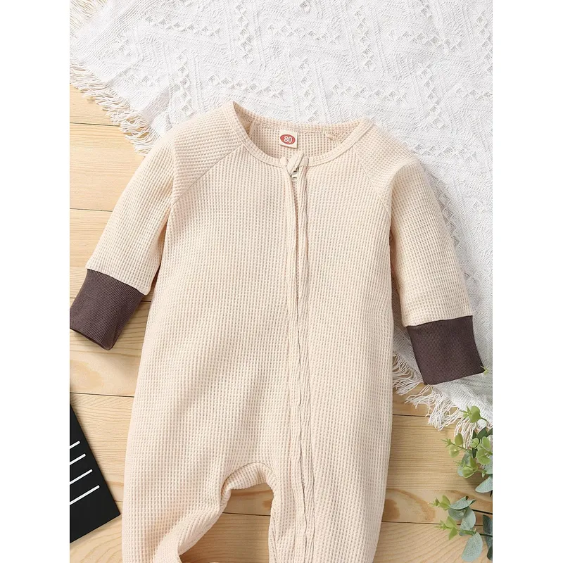 Baby Unisex Newborn Jumpsuit OEM ODM Colorblock Waffle Knit Baby Clothes Romper