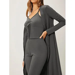 3Piece Lounge Wear Sets Women Ruched Bust Cami Top & Pants & Robe Loungewear