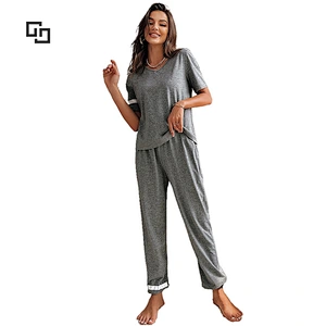 Women Pajamas Shorts V-neck Bamboo Viscose Two-piece Sleepwear Pajamas Colorblock Bamboo Viscose Pajama Set