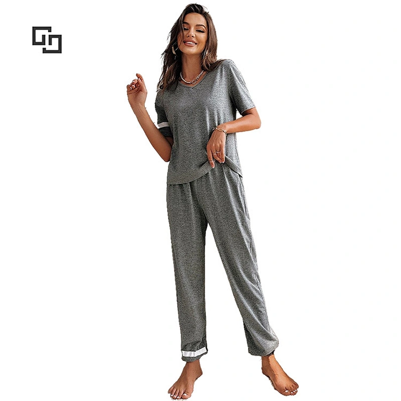 Women Pajamas Shorts V-neck Bamboo Viscose Two-piece Sleepwear Pajamas Colorblock Bamboo Viscose Pajama Set