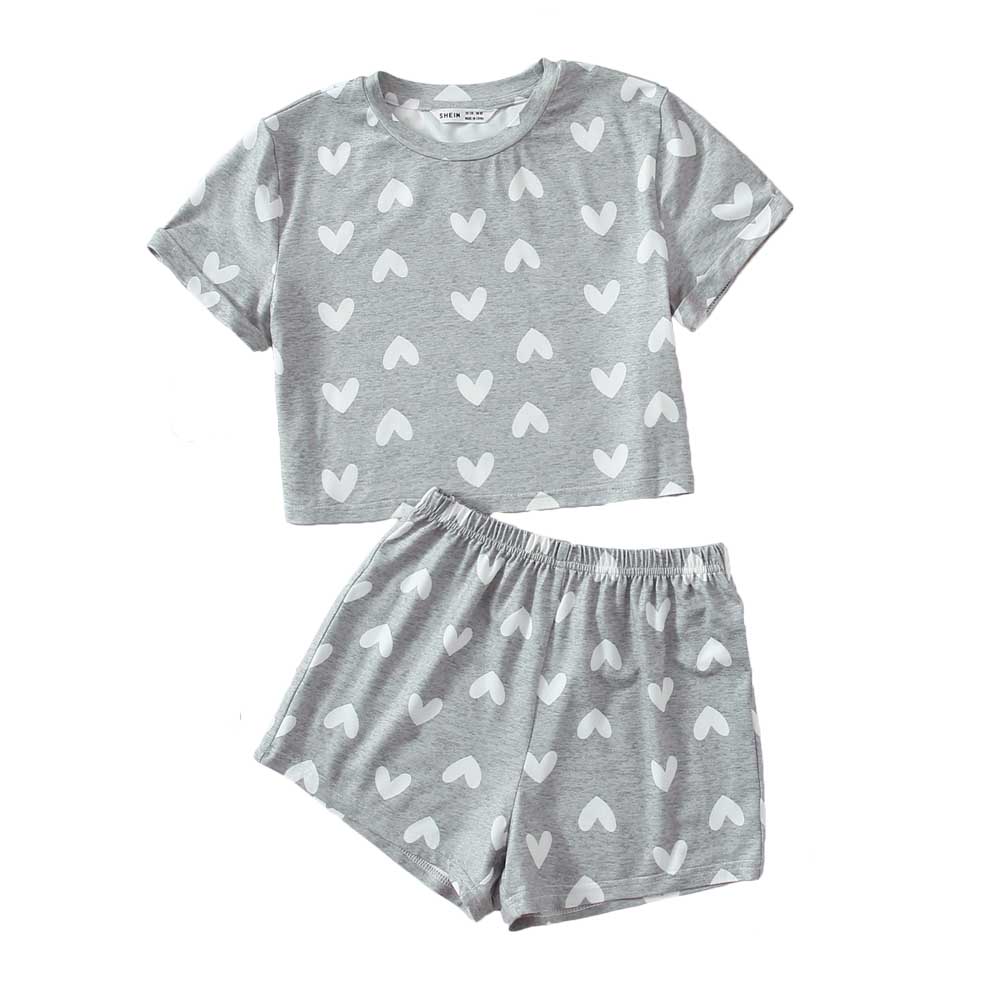 Little Kid and Toddler Girls Sleepwear Heart Print Top & Shorts PJ Set Children Pajamas