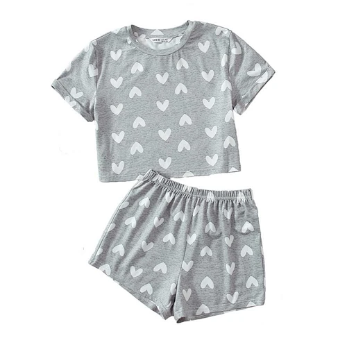 Little Kid and Toddler Girls Sleepwear Heart Print Top & Shorts PJ Set Children Pajamas