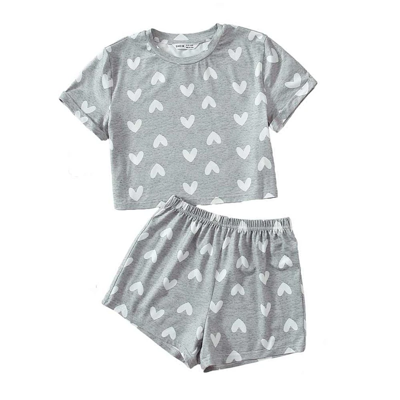 Little Kid and Toddler Girls Sleepwear Heart Print Top & Shorts PJ Set Children Pajamas