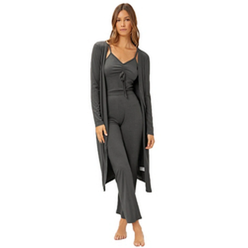 3Piece Lounge Wear Sets Women Ruched Bust Cami Top & Pants & Robe Loungewear