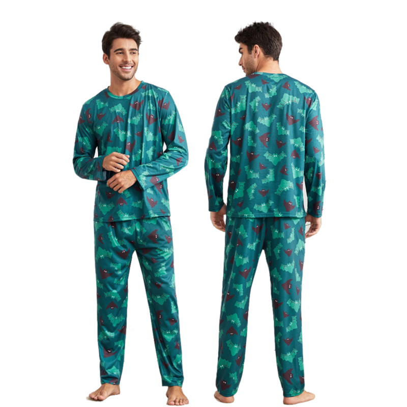 Men Full Print Shirts Pants Pajama Sets Knit Custom Sleepwear Bamboo Lounge Wear Sets For Men