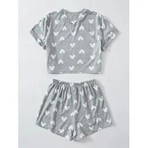 Little Kid and Toddler Girls Sleepwear Heart Print Top & Shorts PJ Set Children Pajamas