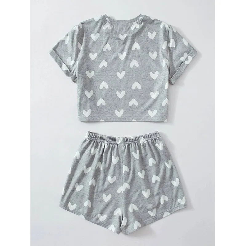 Little Kid and Toddler Girls Sleepwear Heart Print Top & Shorts PJ Set Children Pajamas