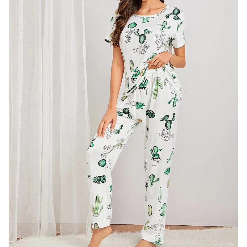 Cotton Sleepwear Pajama for Women Breathable Short Sleeve Pajama Cotton Print Pajamas for Women Cotton