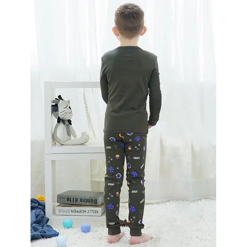 Cute 2 Piece Boy Sleepwear Cartoon Graphic Tee & Pants PJ Set 100% Cotton Kids Pajama