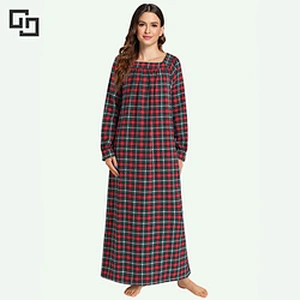 Tartan Frilled Tie Front Plus Cotton Night Dress Nightgown