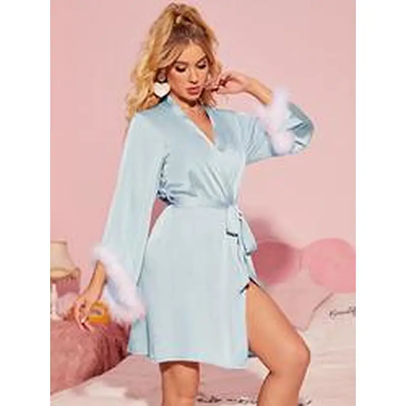 Wholesale Silk Bridal Girl Designer Femme Robe Pour Femme Custom Bath Robes  Satin Fur Women Robes