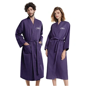Calf Length Cotton Waffle Robe Loose Kimono Dressing Gown Hotel Couple Spa Bath Robes