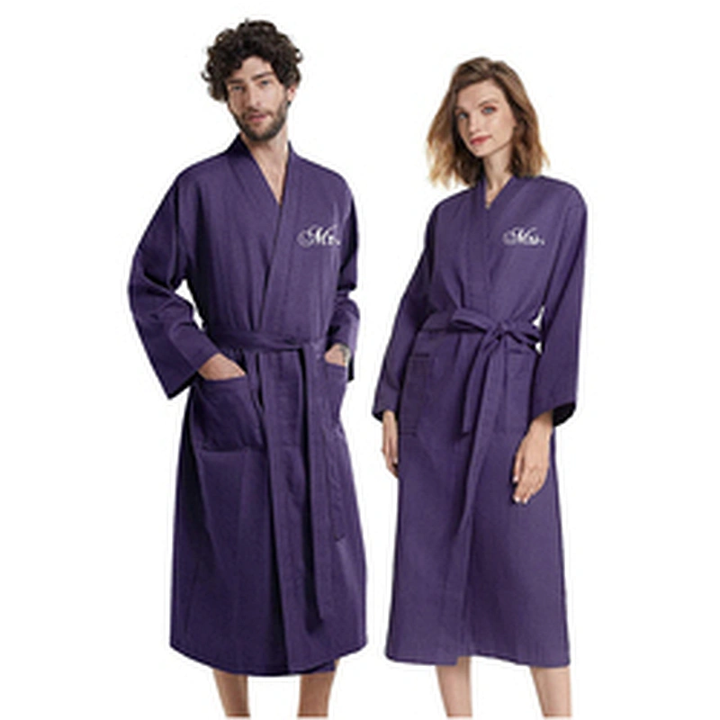Calf Length Cotton Waffle Robe Loose Kimono Dressing Gown Hotel Couple Spa Bath Robes