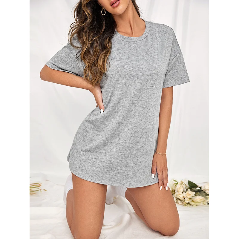 Custom Design Solid Drop Shoulder Girls Lounge Wear Women Nightdress Nightgown Pajamas
