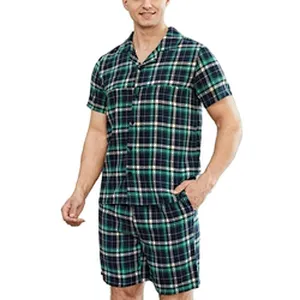 Long Pajama Sets Men Satin Pajamas Checker Print Nightwear Pajamas Men