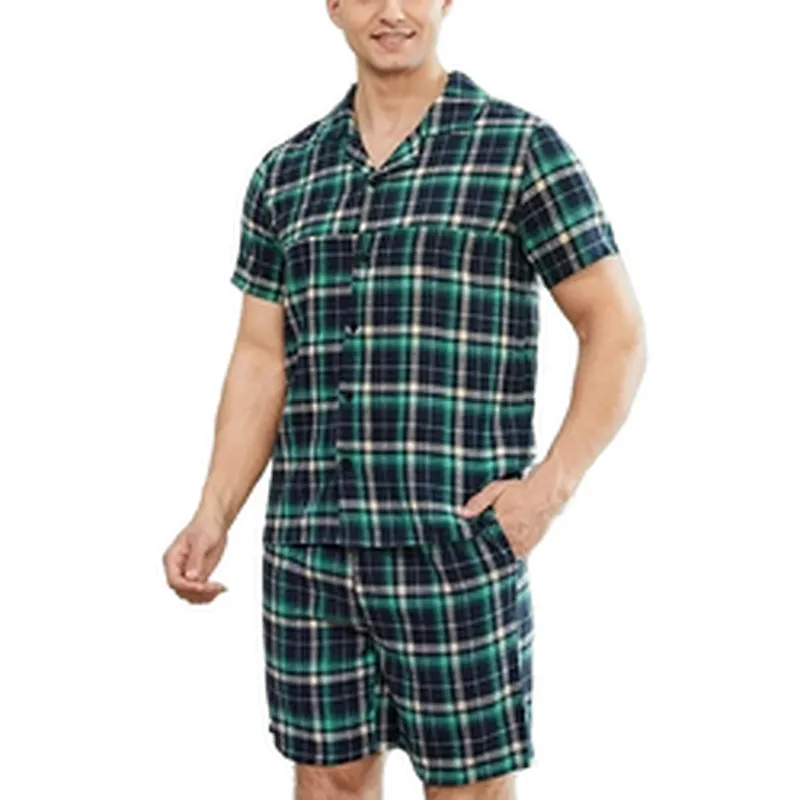 Long Pajama Sets Men Satin Pajamas Checker Print Nightwear Pajamas Men
