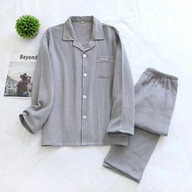 2021 Solid Breathable Long Pjs Cotton Pyjamas Sets Linen Pyjama Sets For Men