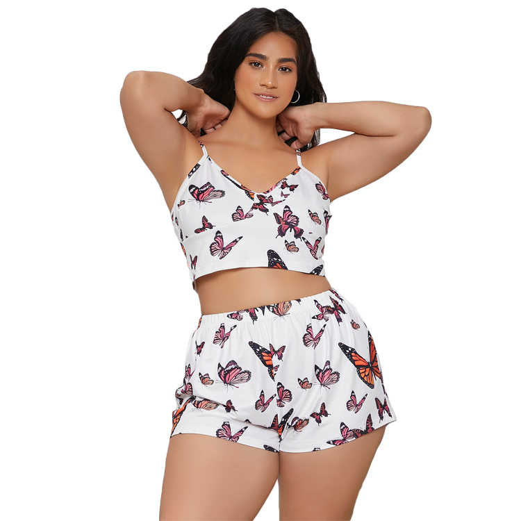 Sleeveless Cotton Plus size Women's Sleepwear Allover Butterfly Print Loungewear Cami Woman Pajama
