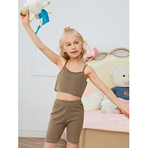 Cami Shirt 2022 Cozy Bulk Rib Cotton Girl Pyjamas Short Pajama Set Blank Children Short Pajamas