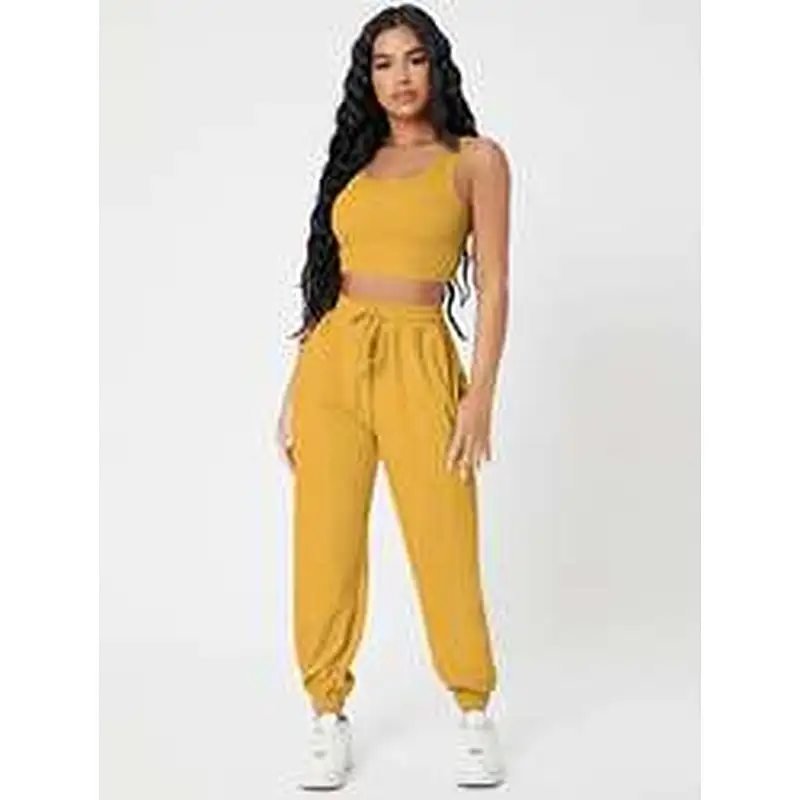 Custom Camisole Lounge Wear Solid Crop Tank Top And Sweatpants Joggers Set Women Loungewear Set