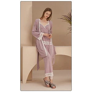 3 Pieces Cami Top Matches Pajama Pants Longue Femme Pour Robe Designer Cotton Women Robe Sets