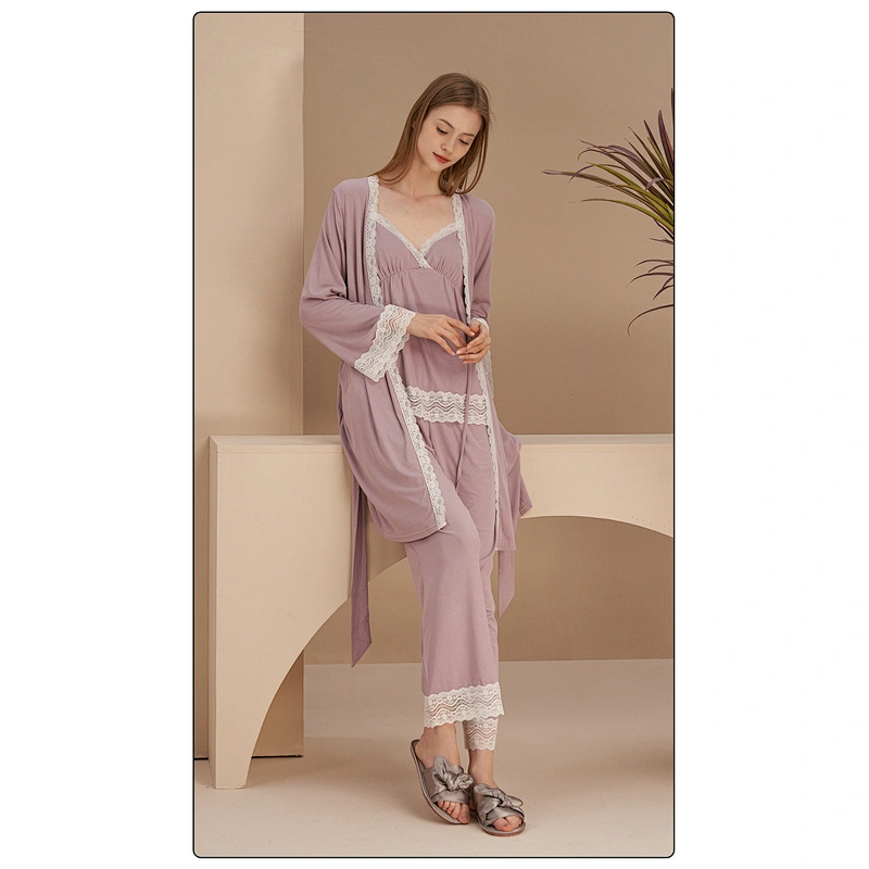3 Pieces Cami Top Matches Pajama Pants Longue Femme Pour Robe Designer Cotton Women Robe Sets