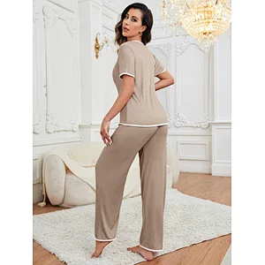 Luxury Ladies Pyjamas Ribbed Knit Women Sleepwear Custom Design Loungewear Set Cotton Pajamas Sets For Women