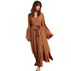 Wholesale 3 Pieces Cami Pants Lounge Wear Robe Sets Fille Chemise Kimono Robe Custom Spa Cotton Long Women Robes