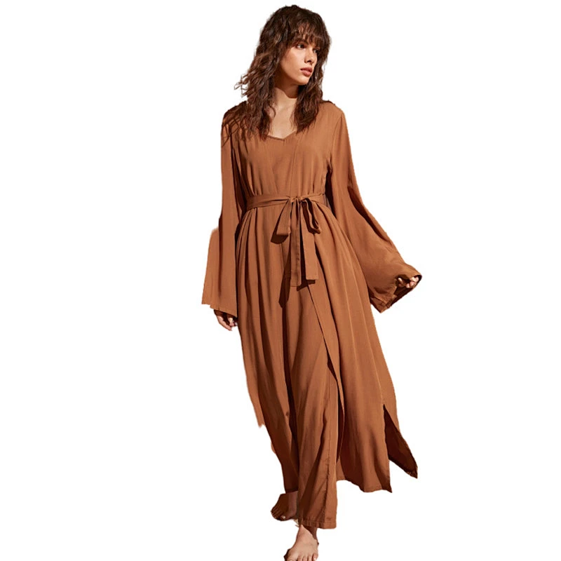 Wholesale 3 Pieces Cami Pants Lounge Wear Robe Sets Fille Chemise Kimono Robe Custom Spa Cotton Long Women Robes