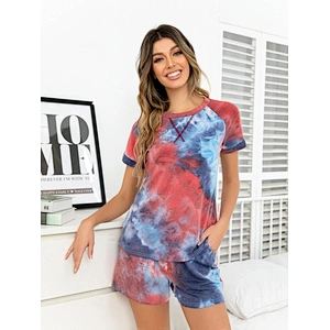 Tie Dye Bamboo Viscose Sleepwear Pajama Top-stitching Bamboo Viscose Pajamas Women Detail Raglan Pajamas Short Sleeve